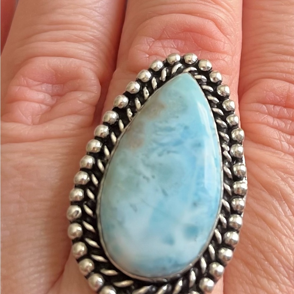 Blue Larimar Stone Silver Ring - Picture 4 of 7